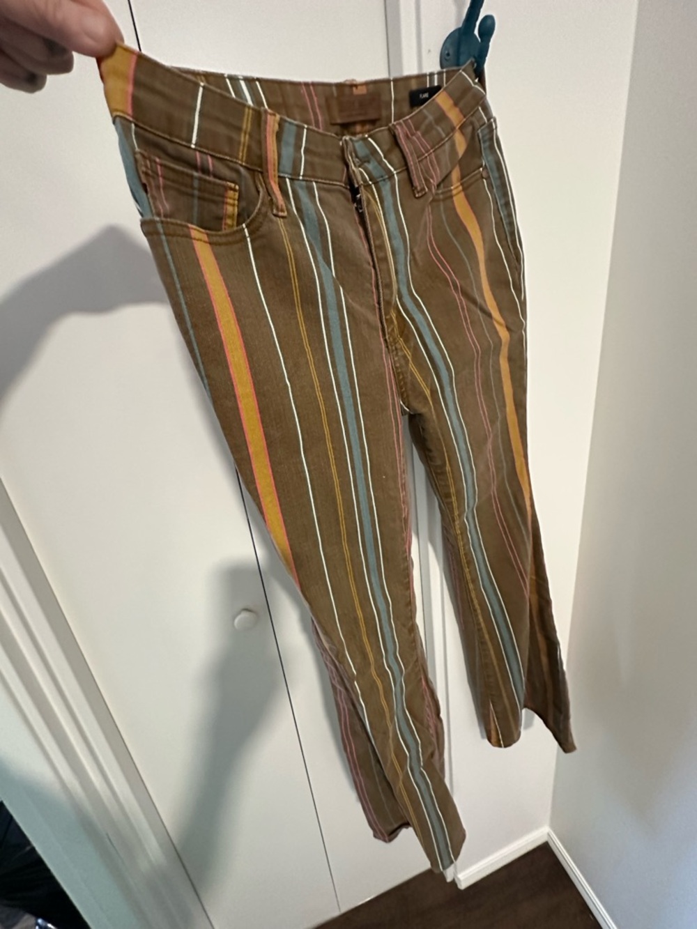 Judy Blue Olive Striped Jeans with Pink, Teal & Yellow Accents